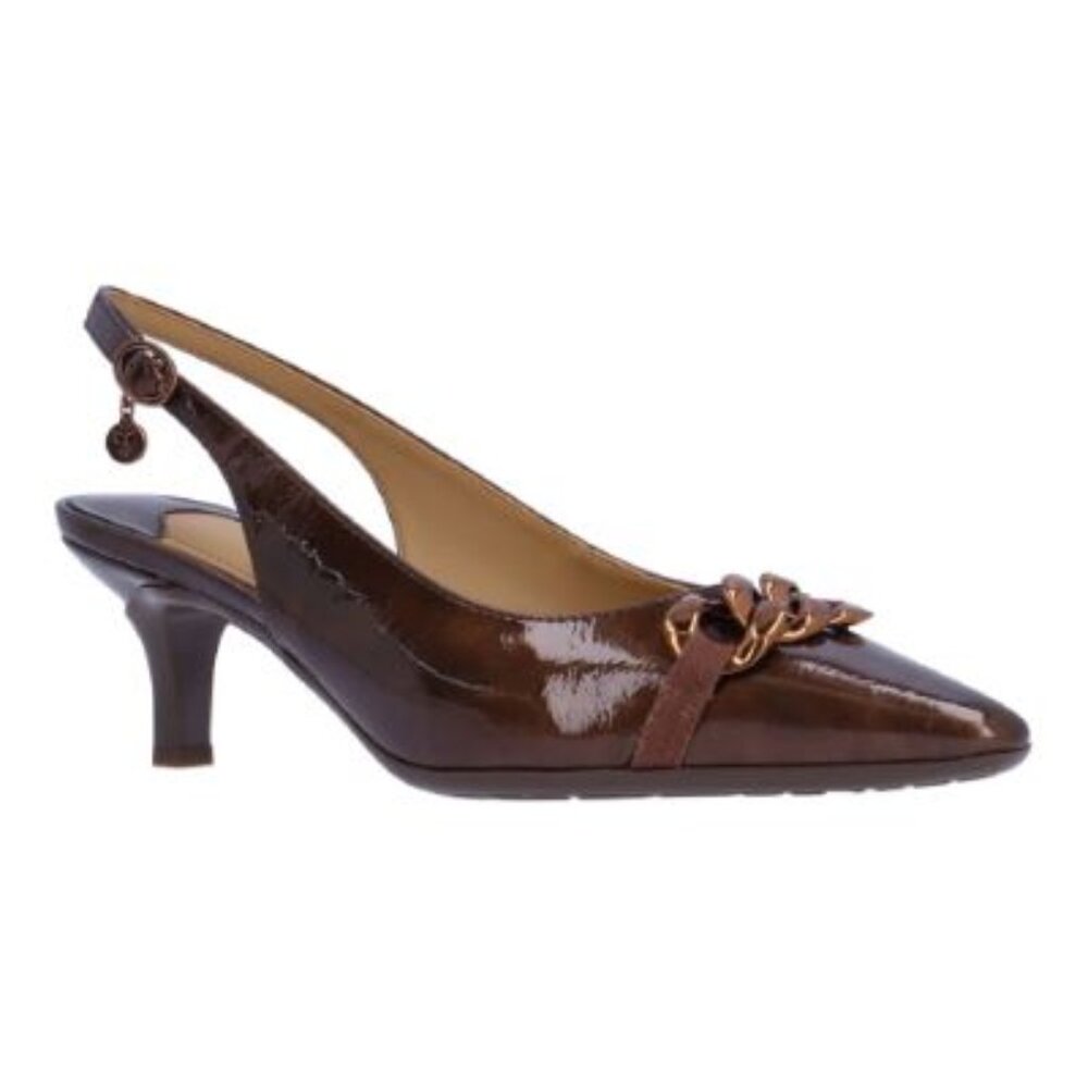 J.Renee Kallan Bronze Patent Leather Slingback Heels with Chain Detail Size 10W